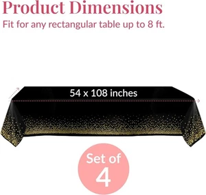Pack de 4 manteles de plástico desechables para fiestas, rectángulos de punto negro y dorado - Imagen 1 de 10