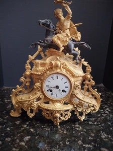 Antiker französischer Japy Freres ? Merkur Gott vergoldet-Bronze Kaminuhr Pferd 14" - Bild 1 von 20