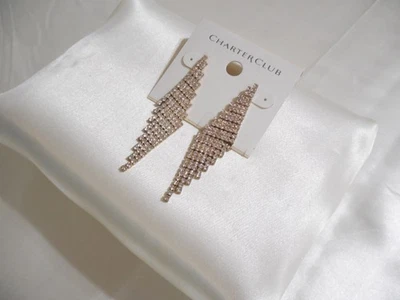 Brincos pendentes de cristal Charter Club tom dourado pavê R941 $36 - Imagem 1 de 4