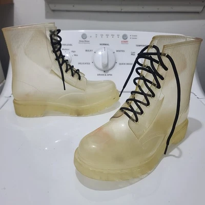 Wellington Damas Transparente Tobillo Botas de Lluvia Jaleas Chelsea Impermeables W 10.5 Foto 1 de 4