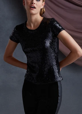 Camiseta Top Mujer Bailey 44 Edie Lentejuelas Manga Corta En Negro Nueva Talla S Foto 1 de 4