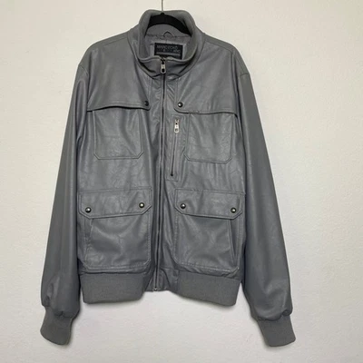 Ecko 人造皮革灰色夹克男式 XL 街头服饰城市复古垃圾极简主义者 — 第 1/4 张图片