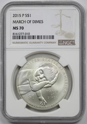 2015-P March of Dimes $1 NGC MS 70 Modern Commemorative Silver Dollar  - Image 1 of 4