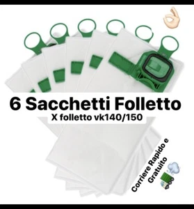 Sacchetti Folletto Vk140 Vk150 Kobold Per Vorwerk Aspirapolvere Folletto 6 Pz - Foto 1 di 1