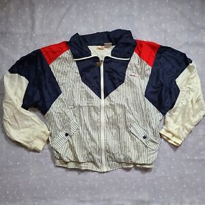 Vintage Ellesse Windbreaker Jacket Color Block Pin Stripe Sz 7 Men's XL White