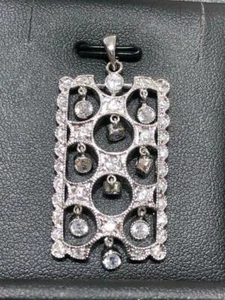 Colgante Rectangular Halo Plata Esterlina Negro Zafiro Diseño Vintage - Imagen 1 de 4