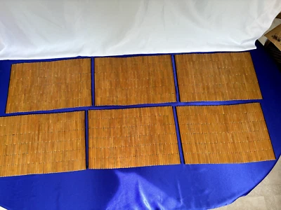 Set of 6 Wooden Rectangular Placemats - Geometric Woven Bamboo/Teak? Tiles - Image 1 of 3