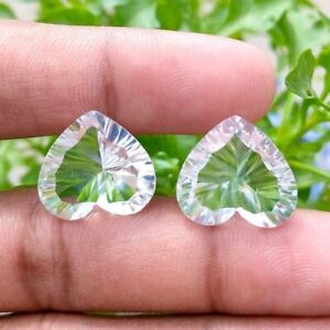 22 Carat, Natural Clear quartz Crystal Pair Concave Cut, Loose Gemstones.
