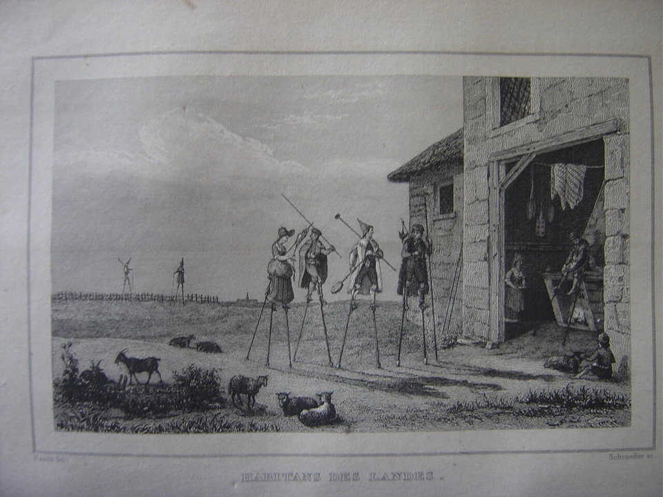 Gravure Habitants des LANDES Echasses Vers 1840 Bergers landais Brebis Chèvres - Photo 1/1