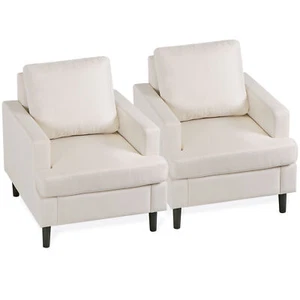 Set of 2 Accent Chair Fabric Armrest Single Sofa Couch for Living Room Beige - Picture 1 of 23