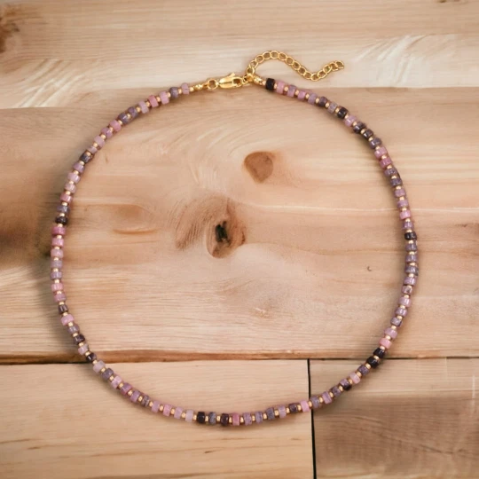 Gargantilla Collar Rodonita Minimalista Rosa Negro Cuentas Pequeñas Meditación Foto 1 de 1