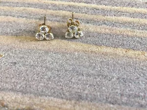 10K Yellow Gold And CZ Stud Earrings - Picture 1 of 11
