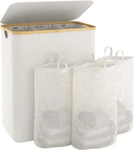 Laundry Basket with Lid 145L Extra Large Laundry Hamper 3 Section Dirty Cloth... - Picture 1 of 3