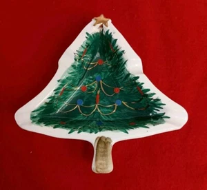 Vintage ITALY 1960s HandPainted Ceramic Christmas Tree Dish Hand Painted Ashtray - Picture 1 of 7