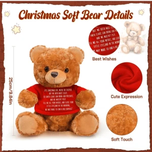Brown Soft 10” Teddy Bear Stuffed Animal Plush Christmas Eve Wishes Red Shirt - Picture 1 of 8