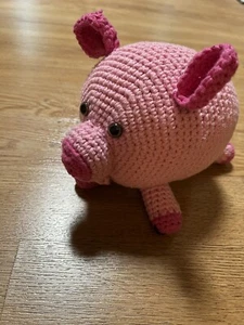 Vintage Handarbeit gestrickt rosa Schwein Stofftier Retro Boho Deko - Bild 1 von 8