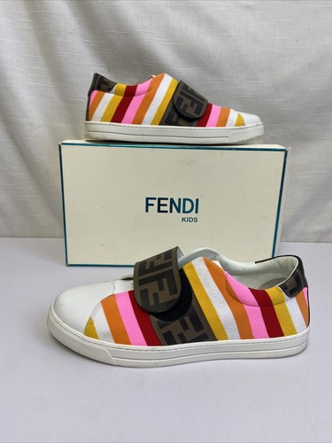 Sneakers FENDI bambino a righe Fushia taglia 38 con scatola
