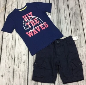 Gap Kids Boys Size 5 Waves Beach Shirt & Navy Blue Cargo Shorts Outfit. Nwt - Picture 1 of 5