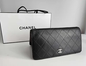 CHANEL Black Lambskin Matelasse L-Yen Wallet Purse - Picture 1 of 18