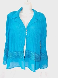 Plaza South Size 18 Blue crinkle y2k 3 button enclosure vtg boho blouse - Picture 1 of 3