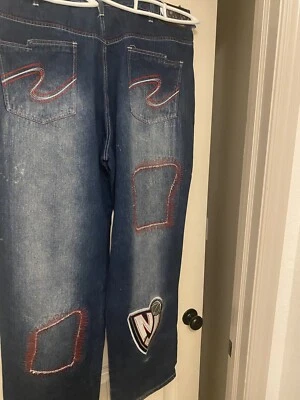 Pantalones de mezclilla UNK NBA parches bordados redes de Nueva Jersey 40x34 azul Foto 1 de 4