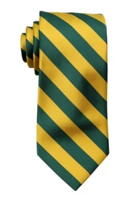 Men's Green and Gold Collegiate Striped Classic Necktie Schools Business Clubs - Picture 1 of 1