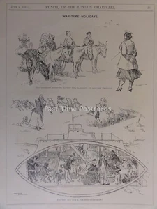 WW1 1915 HOLIDAY & WAR - DONKEY TRAINING & PLEASURE SUB Punch Cartoon 7th July - Picture 1 of 2