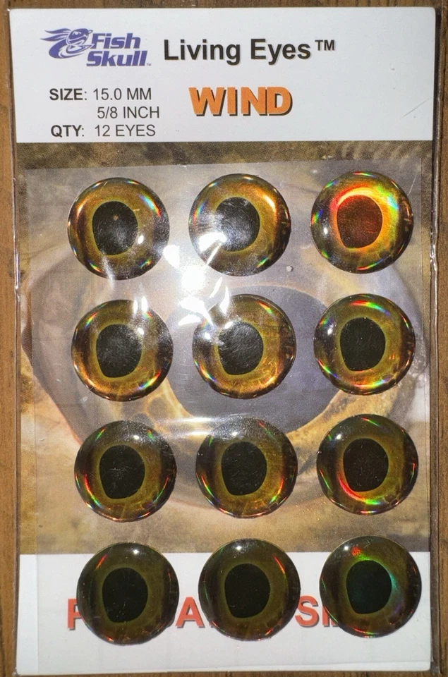 Calavera de pez ojos vivos ojos atados de moscas - paquete único (15 mm) VIENTO; 12 ojos en paquete Foto 1 de 1
