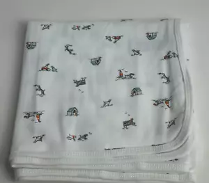 NEW Carters Puppy Dog Orange Scarf Print White Baby Swaddle Receiving Blanket - Picture 1 of 4
