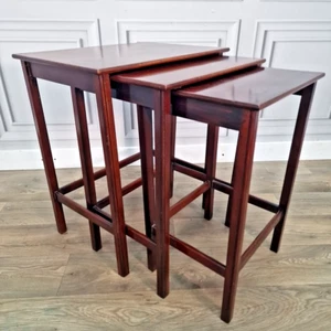 Antique Nest 3 Mahogany Tables – Mid Century Occasional Side Vintage Wooden - Picture 1 of 24