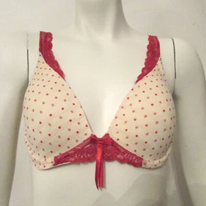 Oscar de la Renta Pink Label Underwire Demi Bra 36B Cream Red Polka Dot Lace - Picture 1 of 11