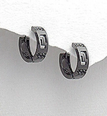 Pendientes Huggie Para Hombre Plata Esterlina Sólida Rodio Negro 13mmX4mm 2.6g Unisex Foto 1 de 2