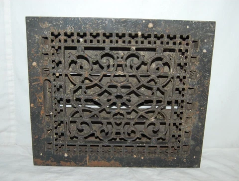 Antique Iron 1886 Tuttle and Bailey Ornate Louvered Floor Grate Vent 10" X  12 " Cover