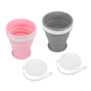 2pcs Collapsible Water Bottle, 200mL Travel Folding Cup, Gray Pink
