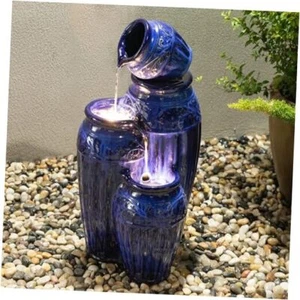 Outdoor Garden Water Fountain with LED Lights and Pump, 4 27.25" H Cobalt Blue - Picture 1 of 7