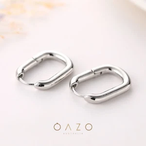 OAZO Silver Gold Plated Cubic Crystal Cuff Huggie Hoop Square Earrings 25mm - Picture 1 of 14