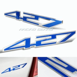 2 x 427 Blue Border Brush Silver Aluminum Emblem Badge Sticker Decal Z06 C6 - Picture 1 of 3
