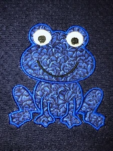 Embroidered Appliqued Blue Kitchen Hand Towel   Frog  w Blue Design  BS2372 - Picture 1 of 3