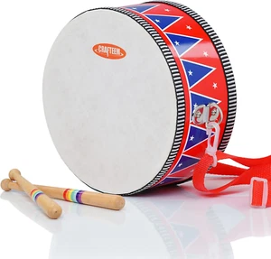 Wooden Kids Drum Set for Toddlers - Baby Musical Toy W/Wrist Bells, Drum Sticks - Picture 1 of 14