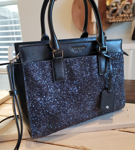 Borsa a mano Kate Spade Cameron glitter borsa a tracolla borsa in pelle nera blu navy