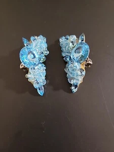 Vintage große Clipon-Ohrringe Folienrücken blaue Kristalle goldfarben - Bild 1 von 10