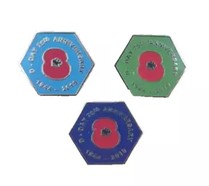 D-DAY 75TH ANNIVERSARY POPPIE PIN BADGES ARMY NAVY AIR FORCE (SET OF 3) NOS - Foto 1 di 2