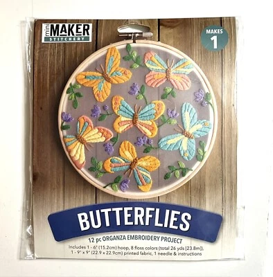 Leisure Arts Mini Maker Stitchery Butterflies Embroidery Kit - Image 1 of 2
