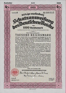 DEUTSCHLAND 1000 REICHSMARK 1935 UNC 098815, ANLEIHEAUSGABE DES REICHSSCHULDENVERWAL - Bild 1 von 1