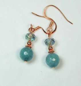 PENDIENTES COLGANTES CYNTHIA LYNN "SWEET DREAMS" AZUL VERDE AGUAMARINA TONO ORO ROSA - Imagen 1 de 1