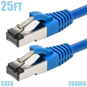 25FT CAT8 RJ45 Network LAN Ethernet S/FTP Cable Shielded Copper Wire 28AWG Blue - Picture 1 of 5