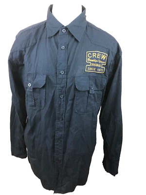 Brooklyn Express Men's Size XL Blue Cotton Embroidered Patch Urban Biker Shirt - Image 1 of 4