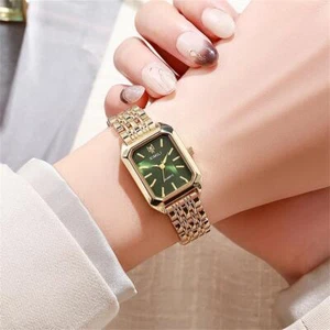 Luxus 2024 Neu Damen Quarz Uhr Mode Schlicht Eckig Gold Damen Edelstahl - Bild 1 von 14
