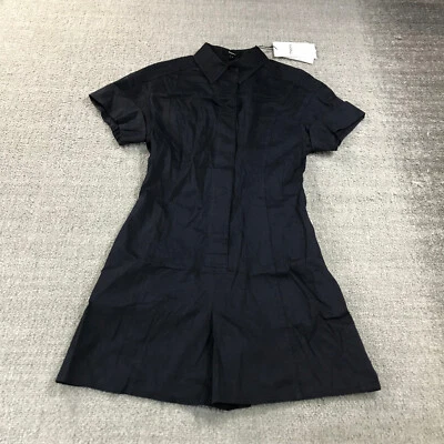 Nuevo mameluco Theory para mujer 0 pantalones cortos abotonados mezcla de lino manga con lengüeta enrollable azul Foto 1 de 4