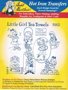 Little Girl Tea Towels Aunt Martha's Hot Iron Embroidery Transfer #3912 - Picture 1 of 1